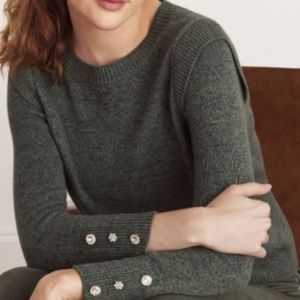 Nic+Zoe Green Blend Crew Neck Sweater Playful Dressy Holiday Button Cuff Comfy M